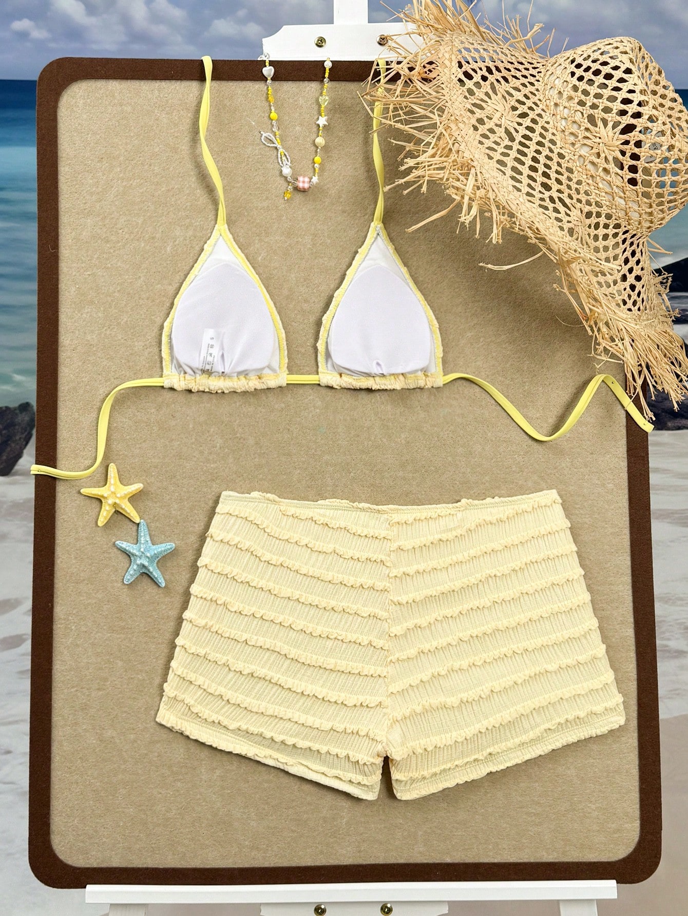 Ruffled Textured Starfish Halter Bikini Set