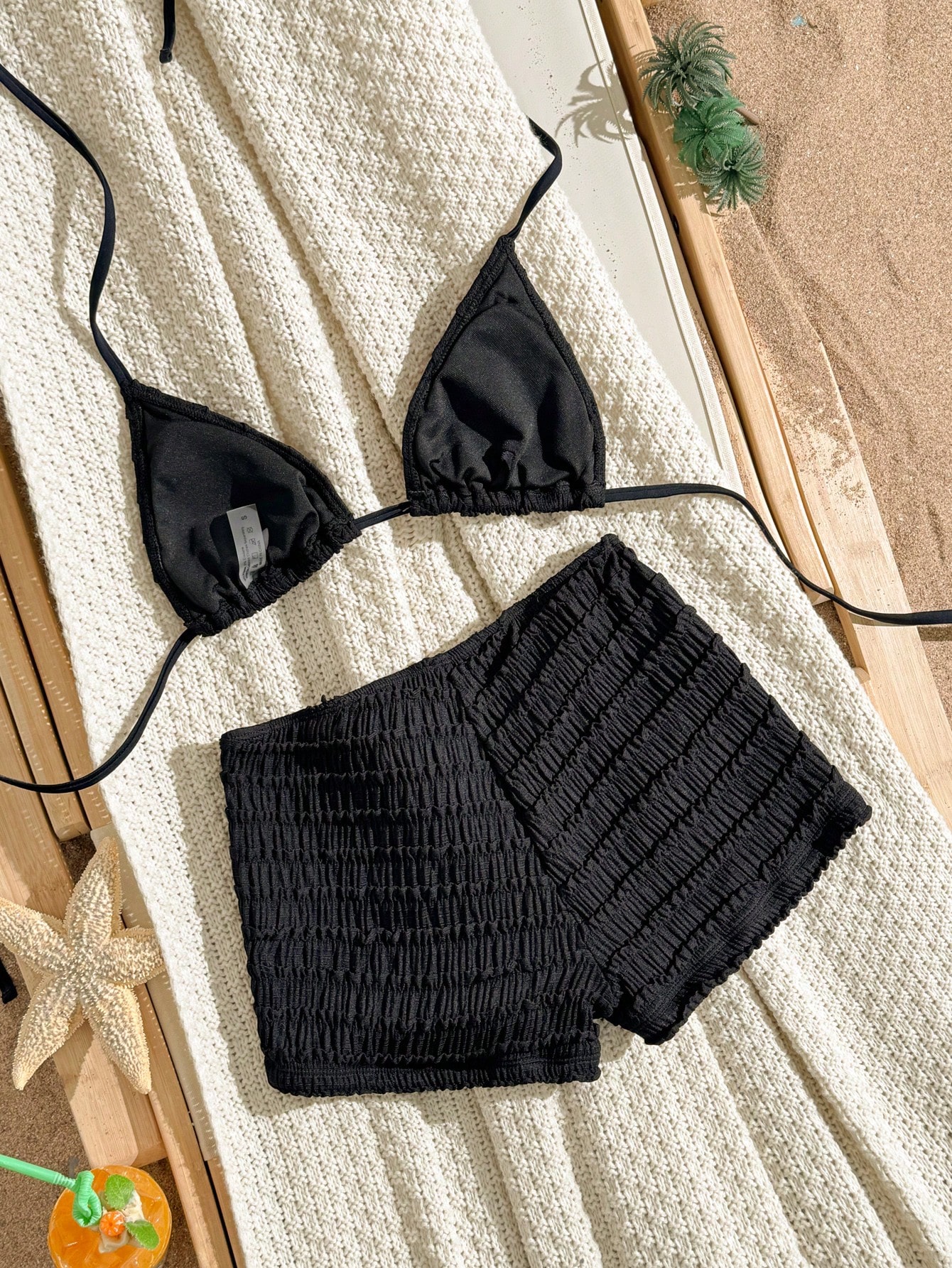 Ruffled Textured Starfish Halter Bikini Set