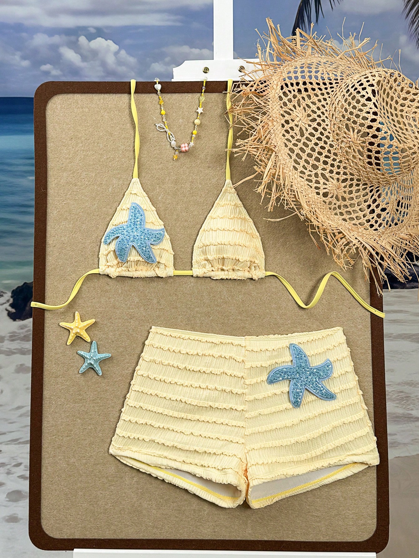 Ruffled Textured Starfish Halter Bikini Set