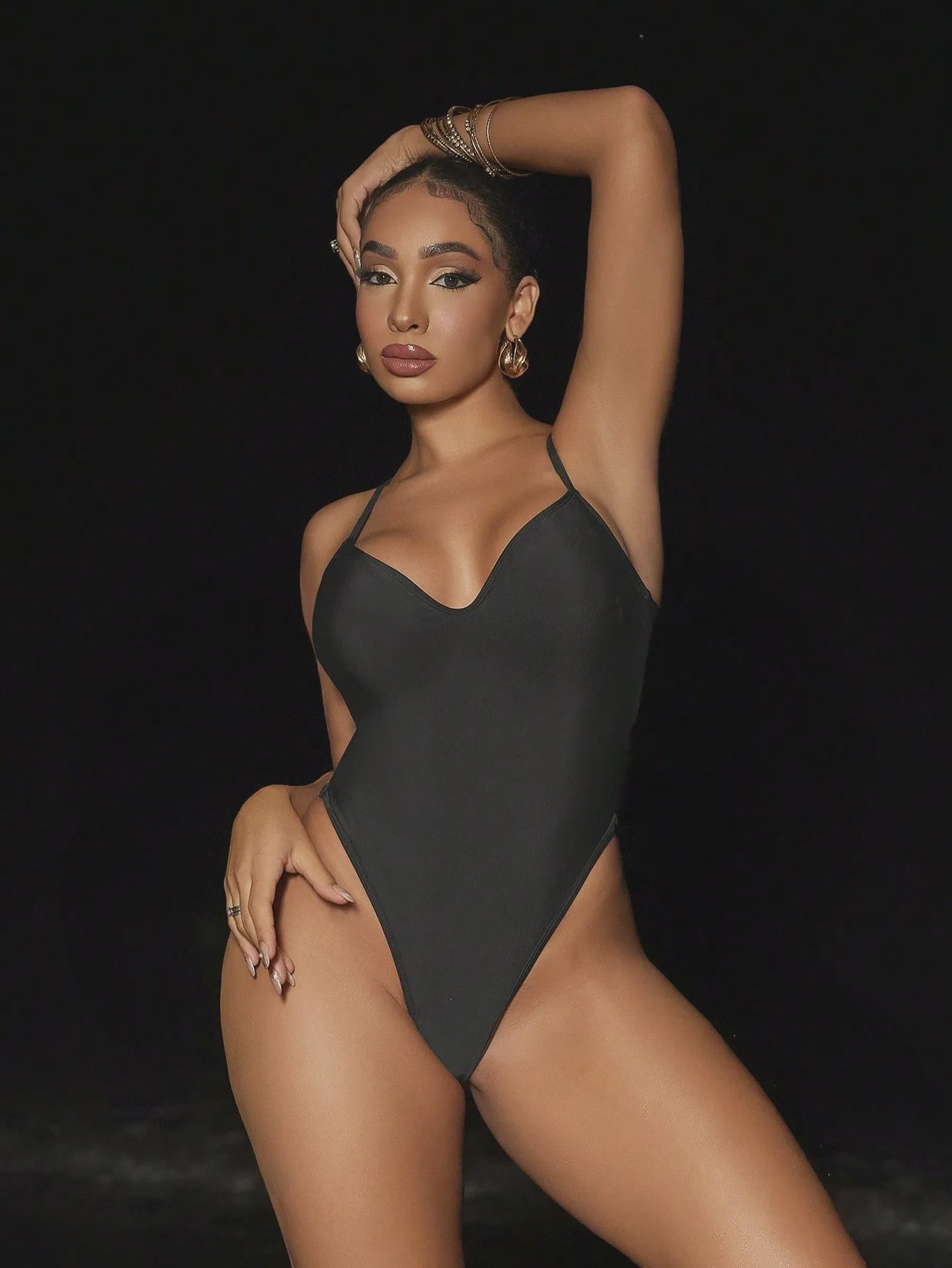 Deep V-Neck Backless One-Piece Swimsuit