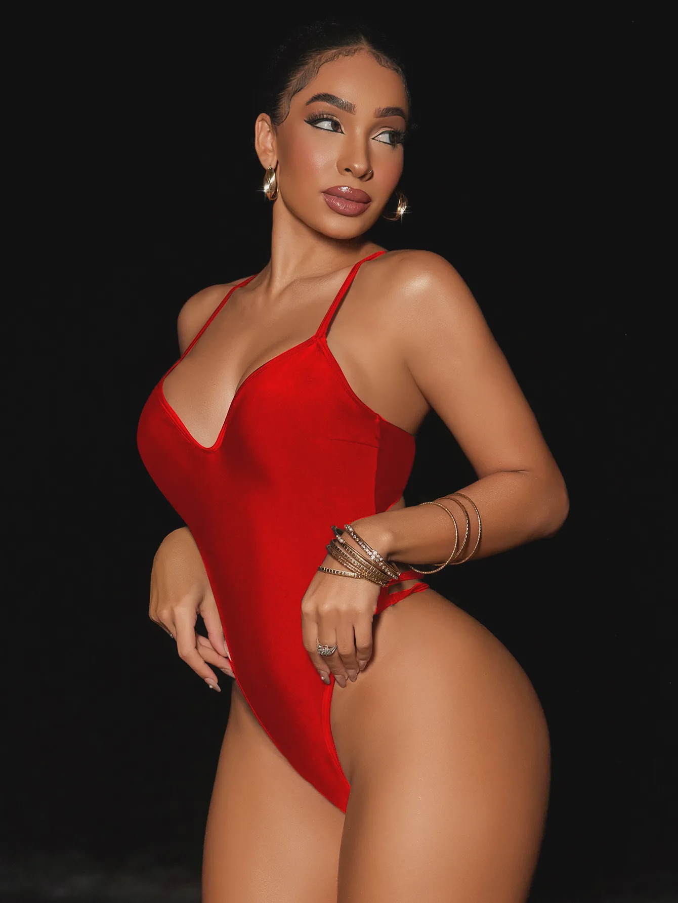 Deep V-Neck Backless One-Piece Swimsuit