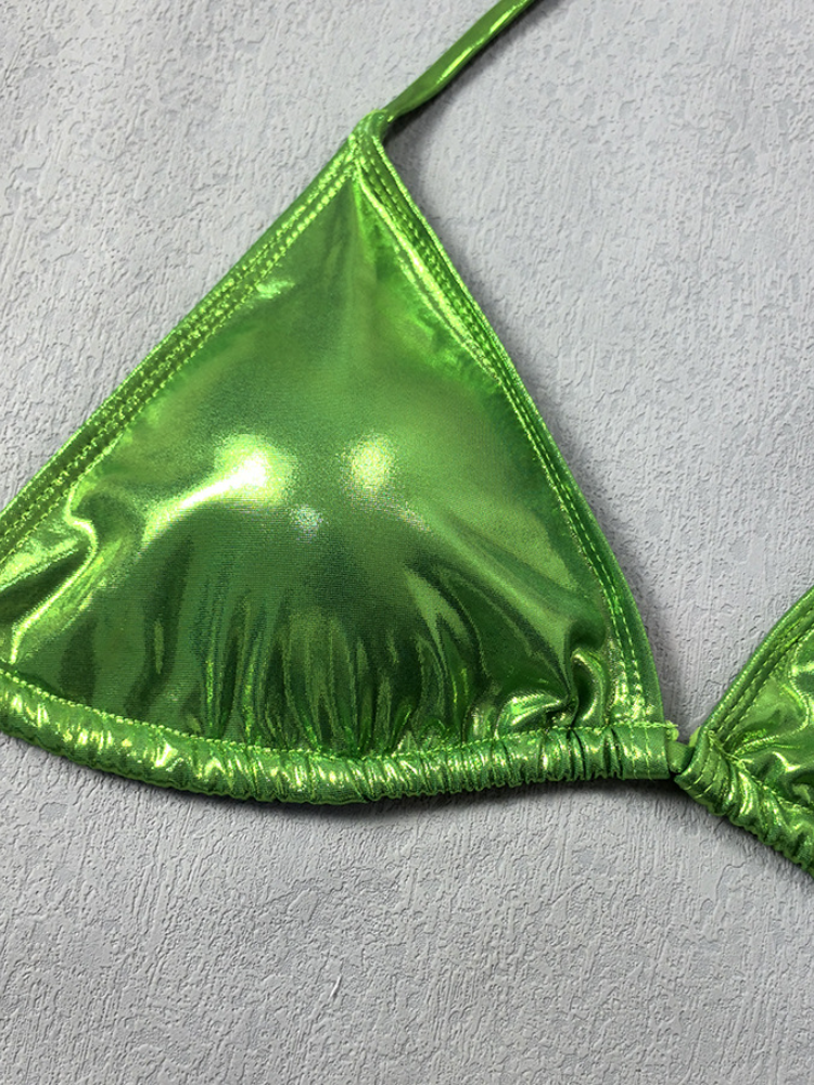 Metallic Green Triangle Bikini with Ombre Mesh Sarong Cover-Up