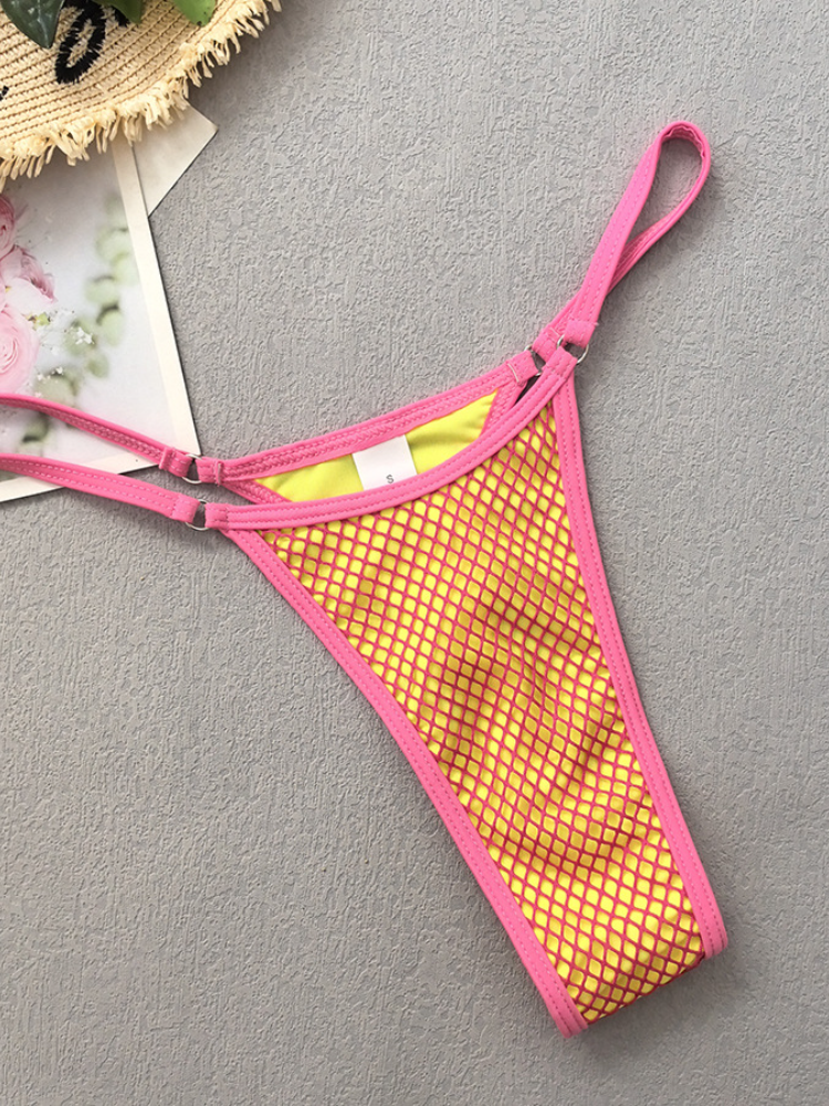 Neon Colorblock Mesh Bikini with Drawstring Cover-Up Skirt