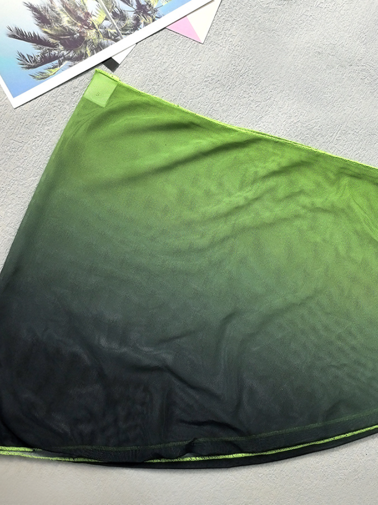 Metallic Green Triangle Bikini with Ombre Mesh Sarong Cover-Up