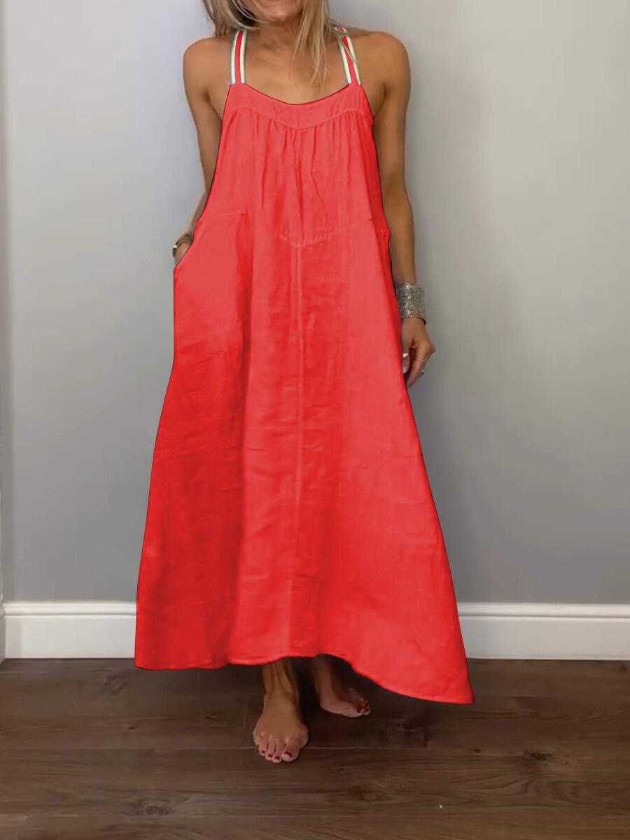 Women Solid Cotton and Linen Slip Dress
