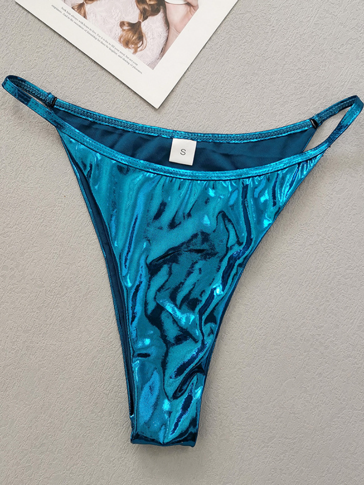 Metallic Teal Drawstring Bikini with Matching Ruched Cover-Up Skirt