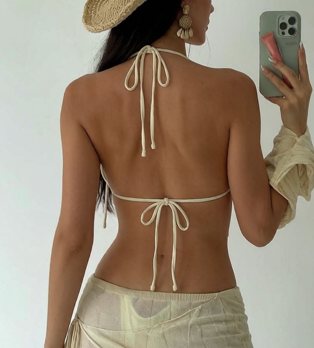 Shell Decor Triangle Halter Bikini Set