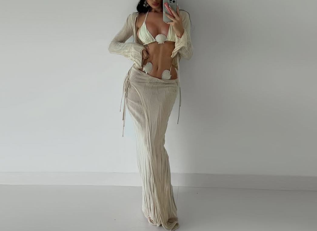 Shell Decor Triangle Halter Bikini Set
