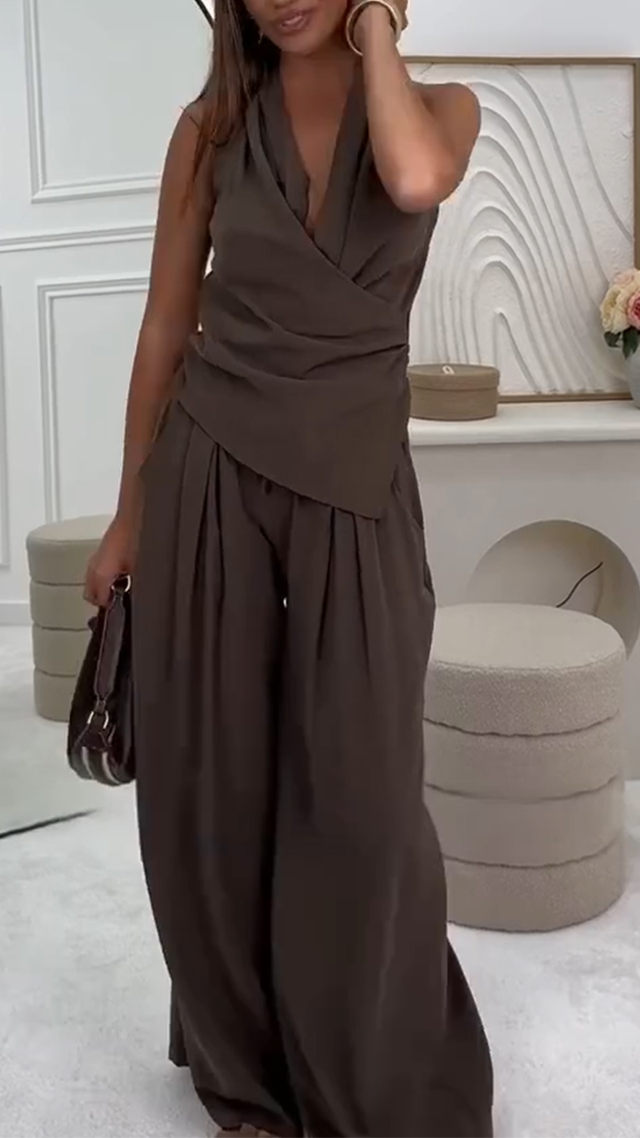 Women's V-neck Hanging Neck Top+pants Casual Suit