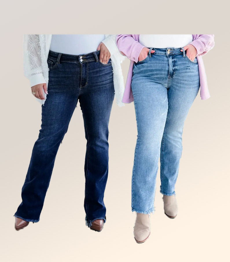 Vintage Double Button Frayed Hem Bootcut Jeans (Buy 2 Free Shipping)