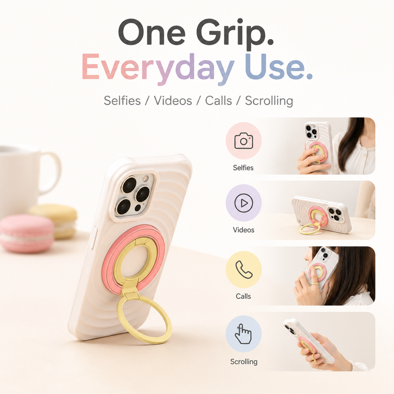 Pastello Macaron Grip - Magnetic Phone Ring & Stand