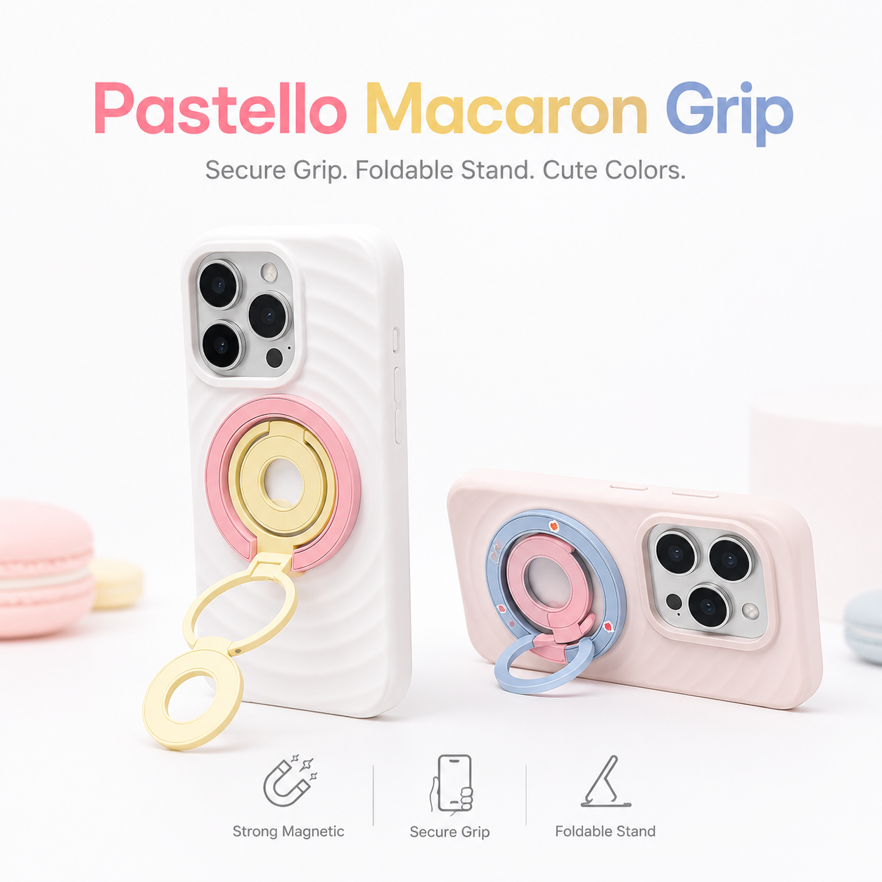 Pastello Macaron Grip - Magnetic Phone Ring & Stand