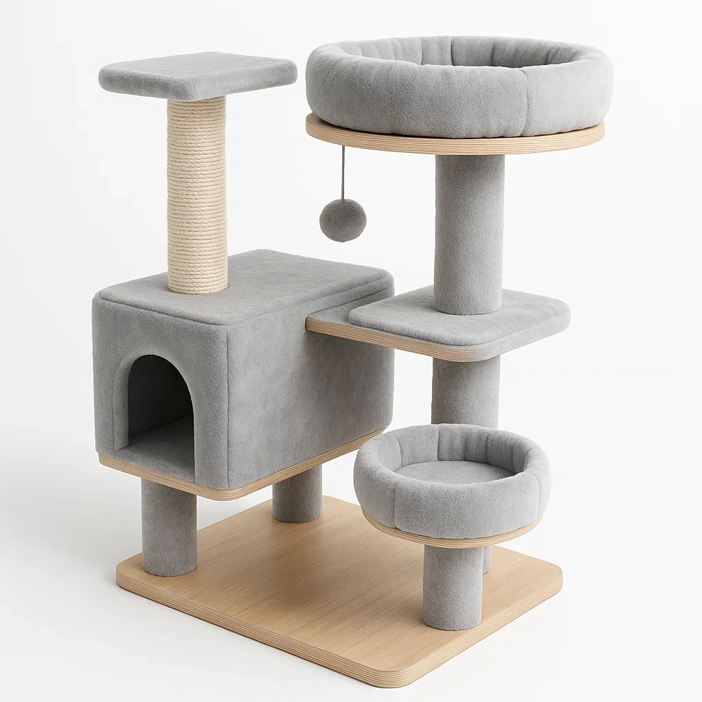 Drapak dla kota z materiałem i platformami, szary, 100 cm