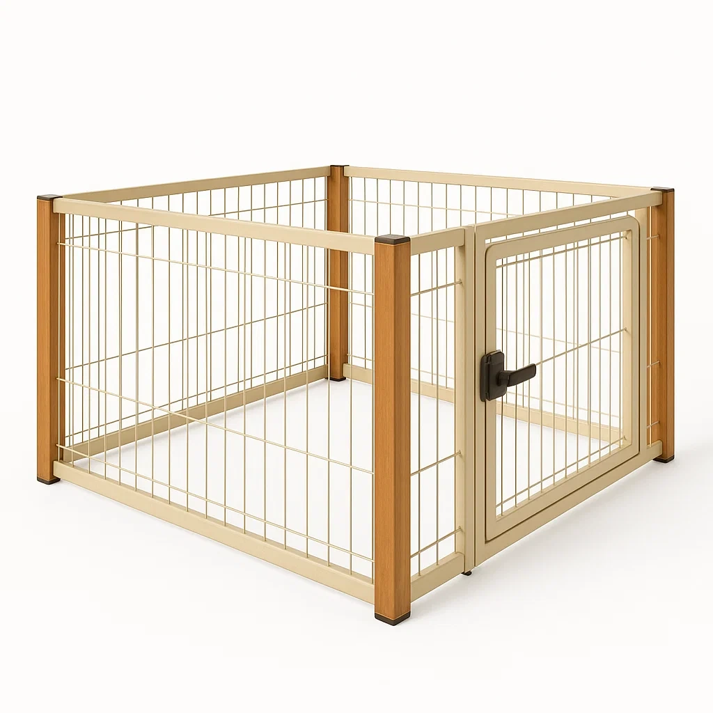 Ogrodzenie metalowe z drewnianymi elementami 100x100x70 cm