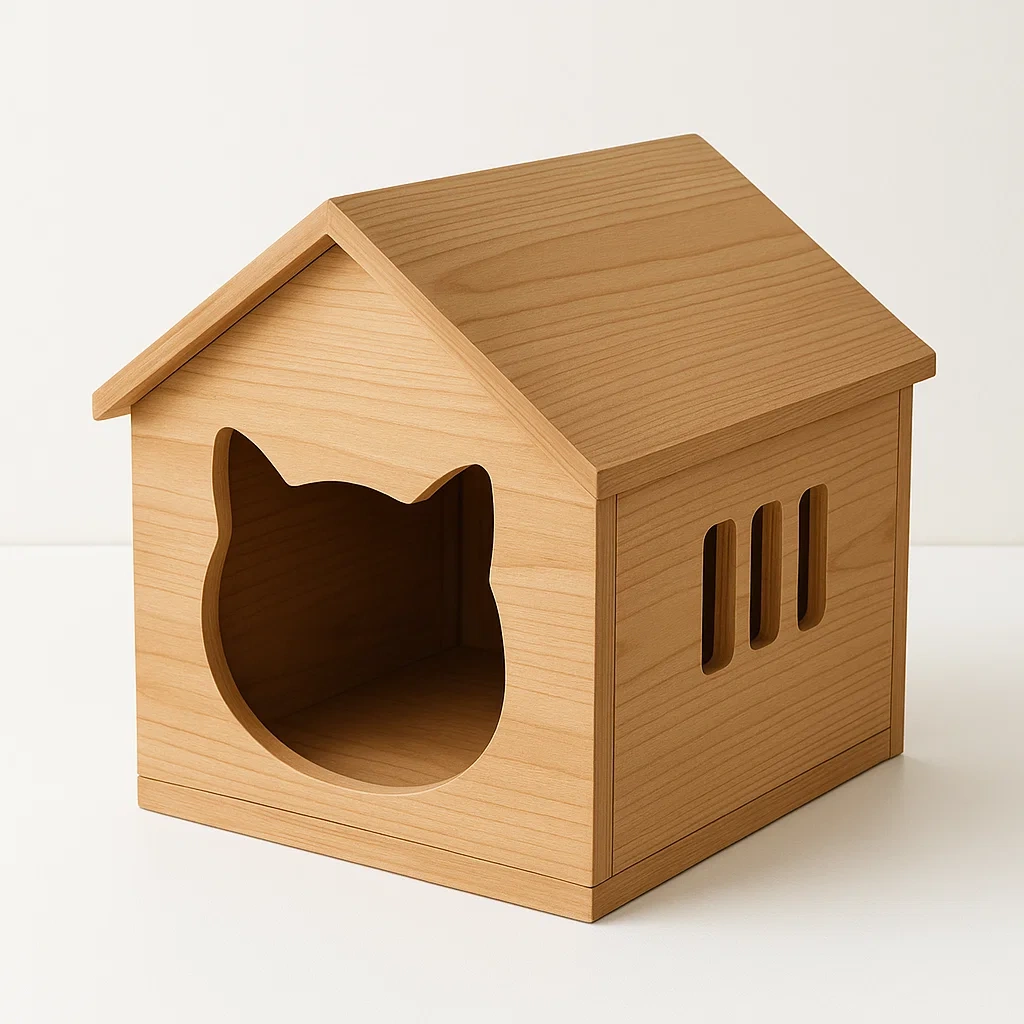 Domek dla kota z drewna sosnowego, 40x30x35 cm