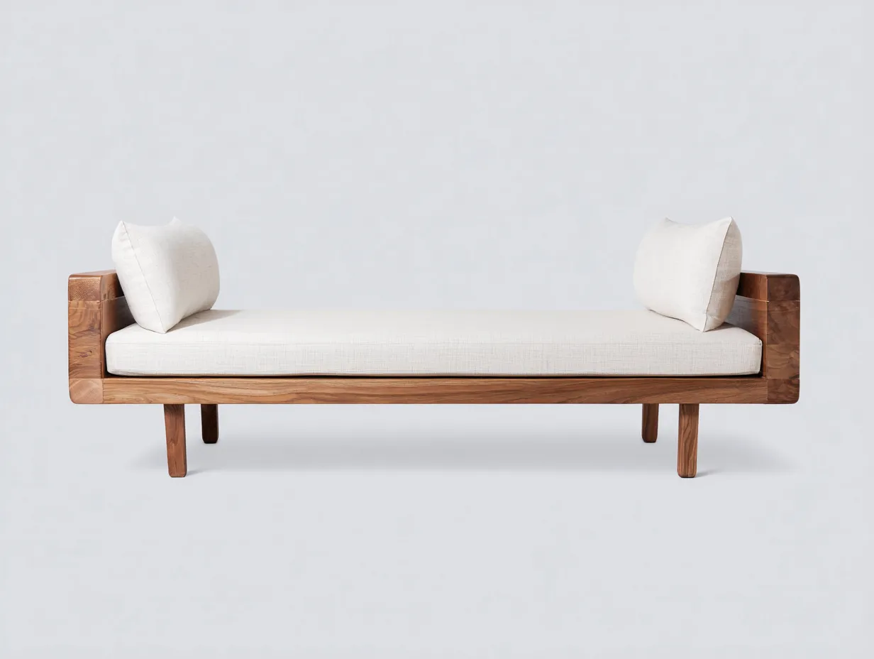 Sitzbank aus Holz 205x72x63 cm - Dunkelholz und Cremeweiß - minimalistisches Design für Schlafzimmer