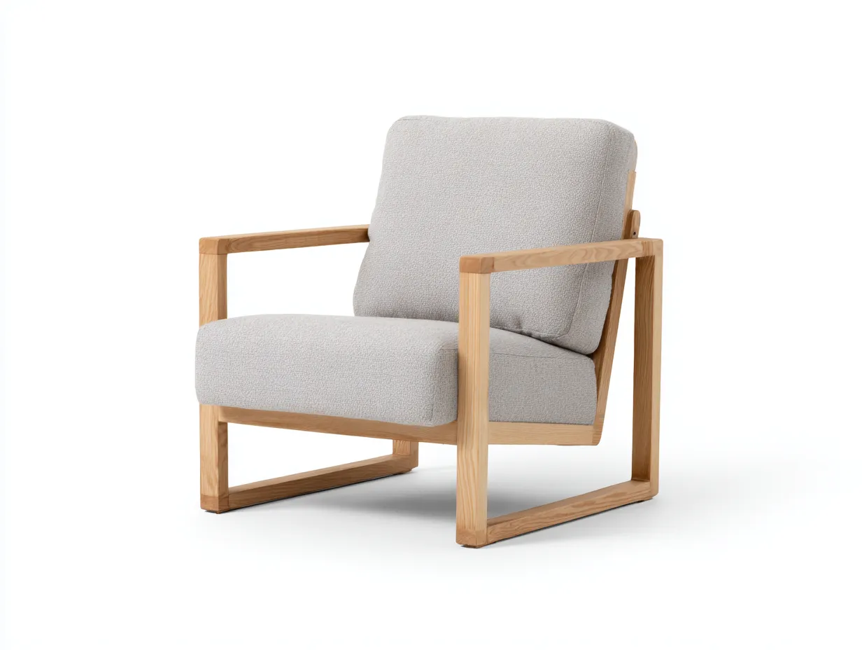 Loungesessel Massivholz 82x87x84 cm - beige und eiche hell - breiter Rahmen für Wohnzimmer