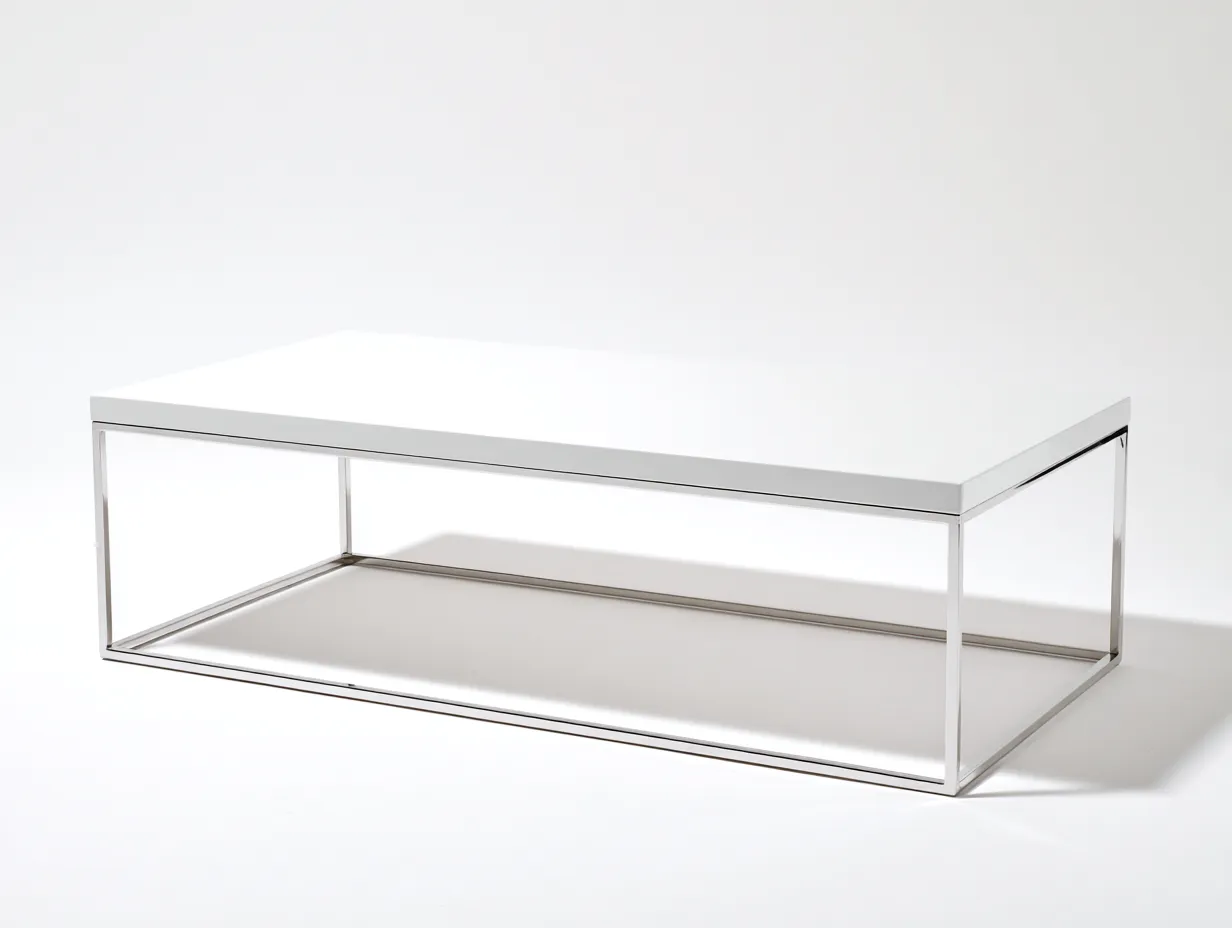 Couchtisch rechteckig 122x62x41 cm - weiß und chrom - moderner Metallrahmen für Wohnzimmer