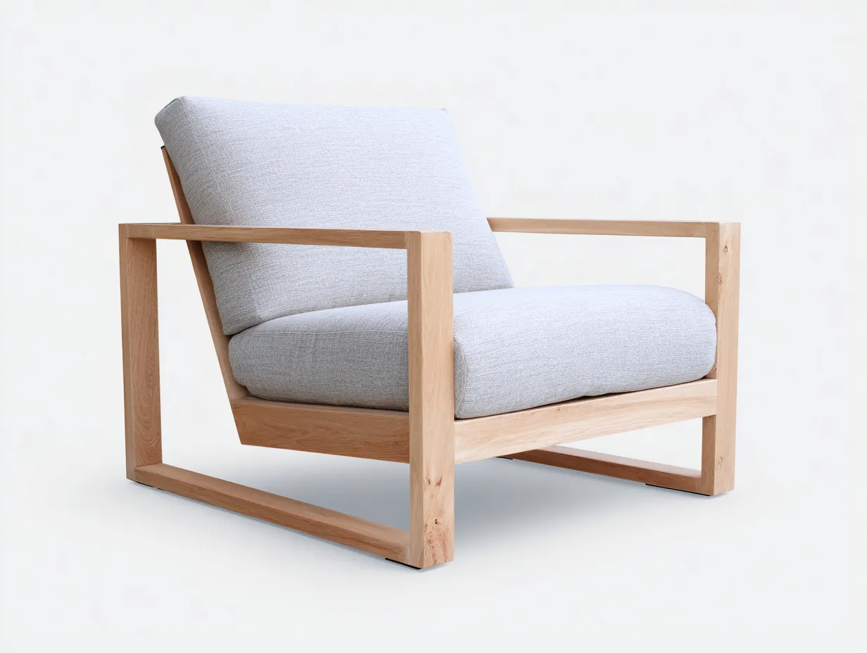 Loungesessel Holzrahmen 84x88x82 cm - hellgrau und eiche hell - breite Sitzfläche für Wohnzimmer