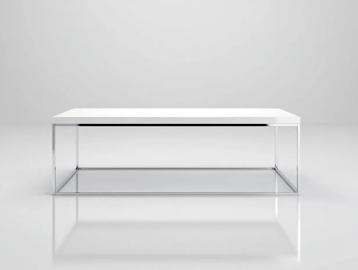 Couchtisch Metall Holzoptik 118x55x40 cm - weiß und chrom - geradlinig für Wohnzimmer