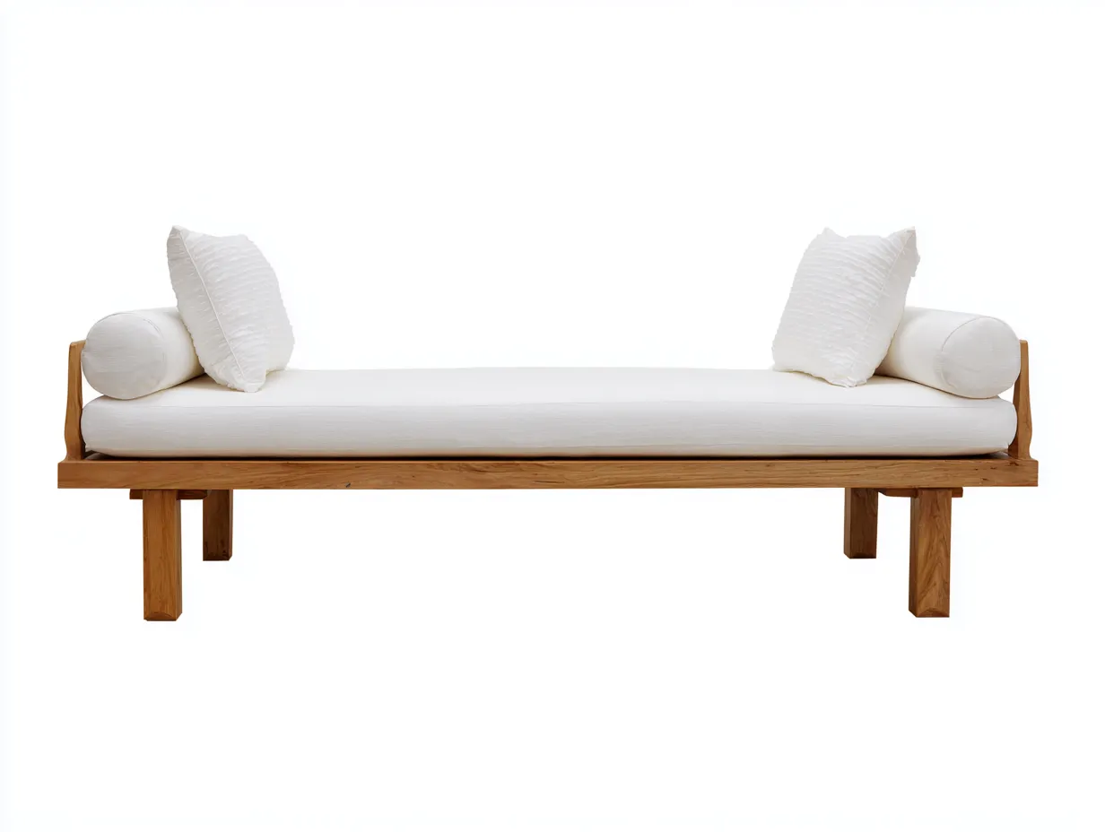 Sitzbank aus Massivholz 220x76x65 cm - Naturholz und Weiß - klare Form für Schlafzimmer
