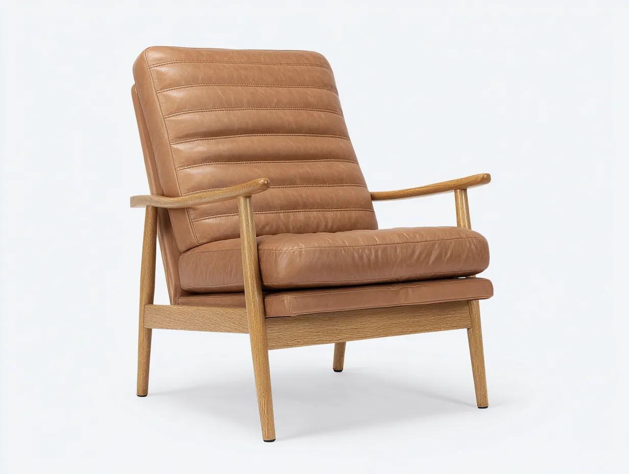 Loungesessel Lederbezug 79x85x91 cm - Kastanienbraun und Naturbraun - für Wohnzimmer mit horizontaler Steppung