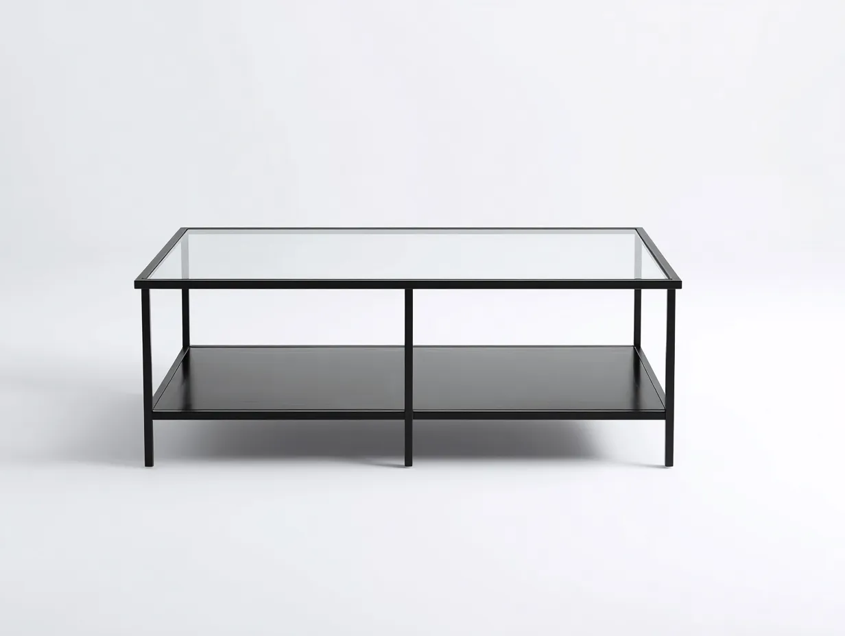 Couchtisch Glas Metall 115x54x45 cm - schwarz und transparent - Ablagetisch mit schwarzer Unterebene