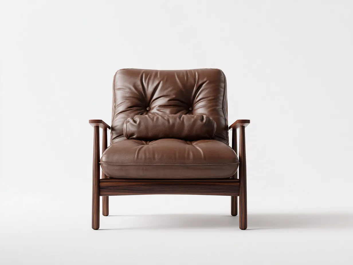 Loungesessel Lederoptik 82x87x86 cm - braun und dunkelholz - Knopfheftung für Wohnzimmer