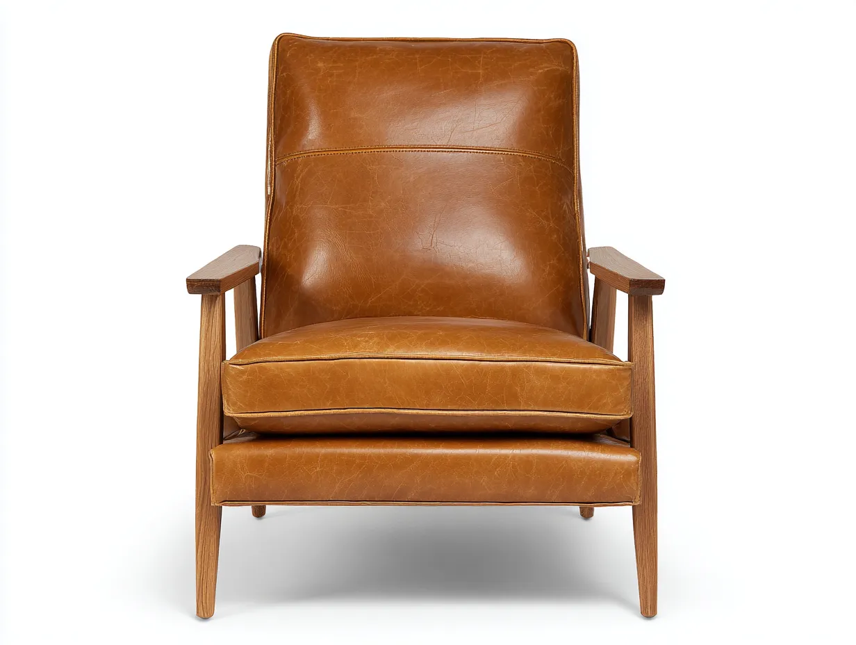 Loungesessel Lederbezug 78x84x96 cm - Cognacbraun und Naturbraun - für Wohnzimmer im Mid-Century-Stil