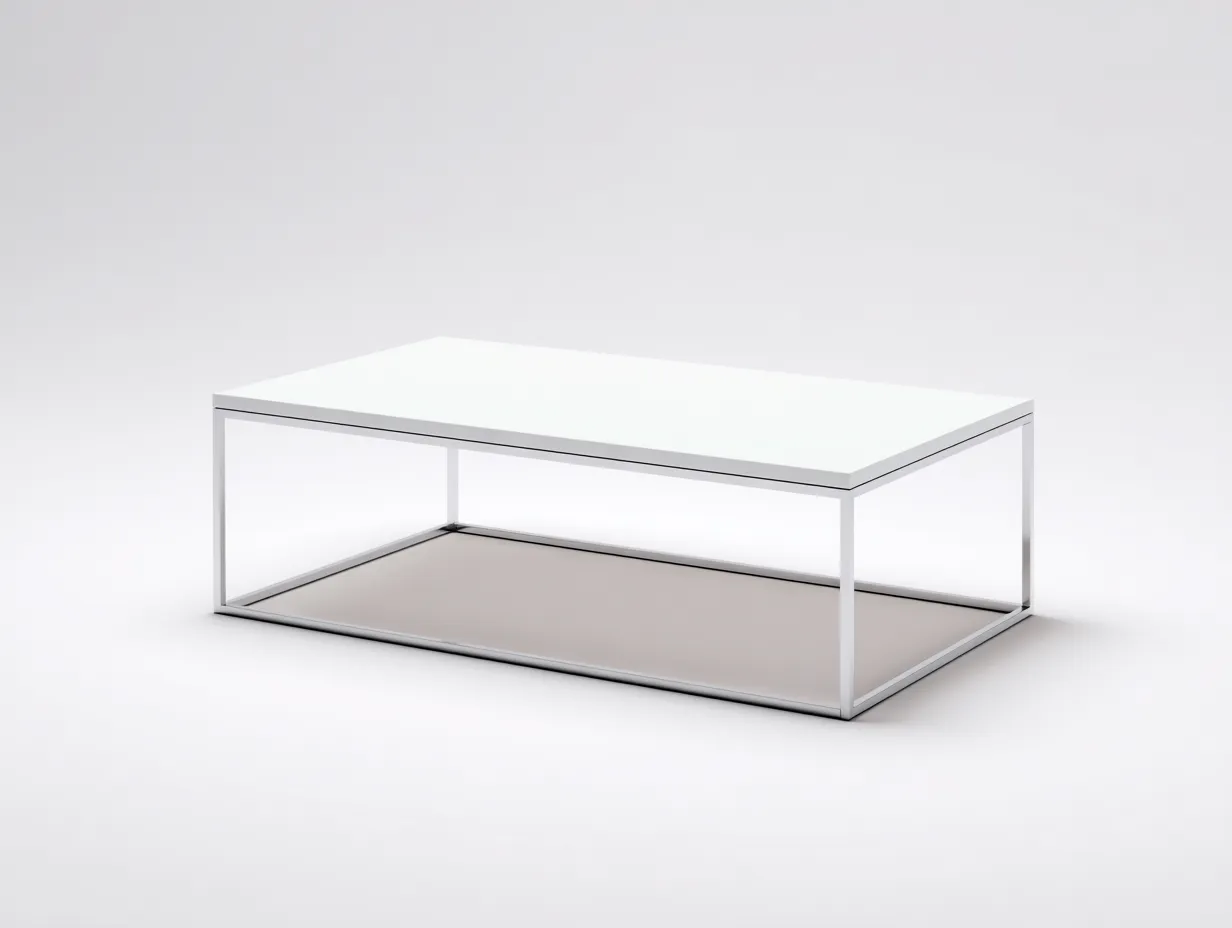 Couchtisch rechteckig 118x58x39 cm - weiß und silber - niedrige Bauform für Wohnzimmer
