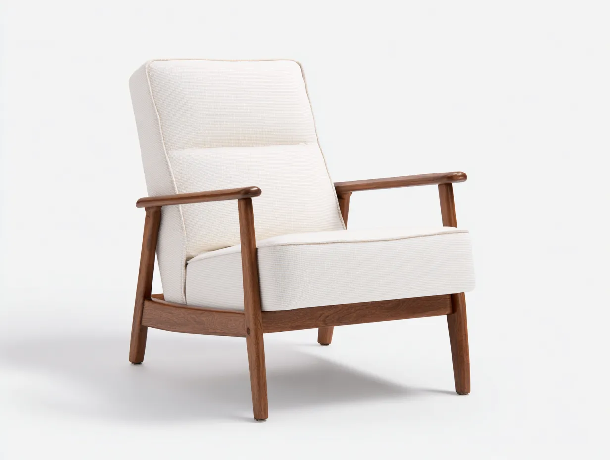 Loungesessel Stoff 74x86x92 cm - elfenbeinweiß und nussbraun - gepolsterte Lehne für Wohnzimmer