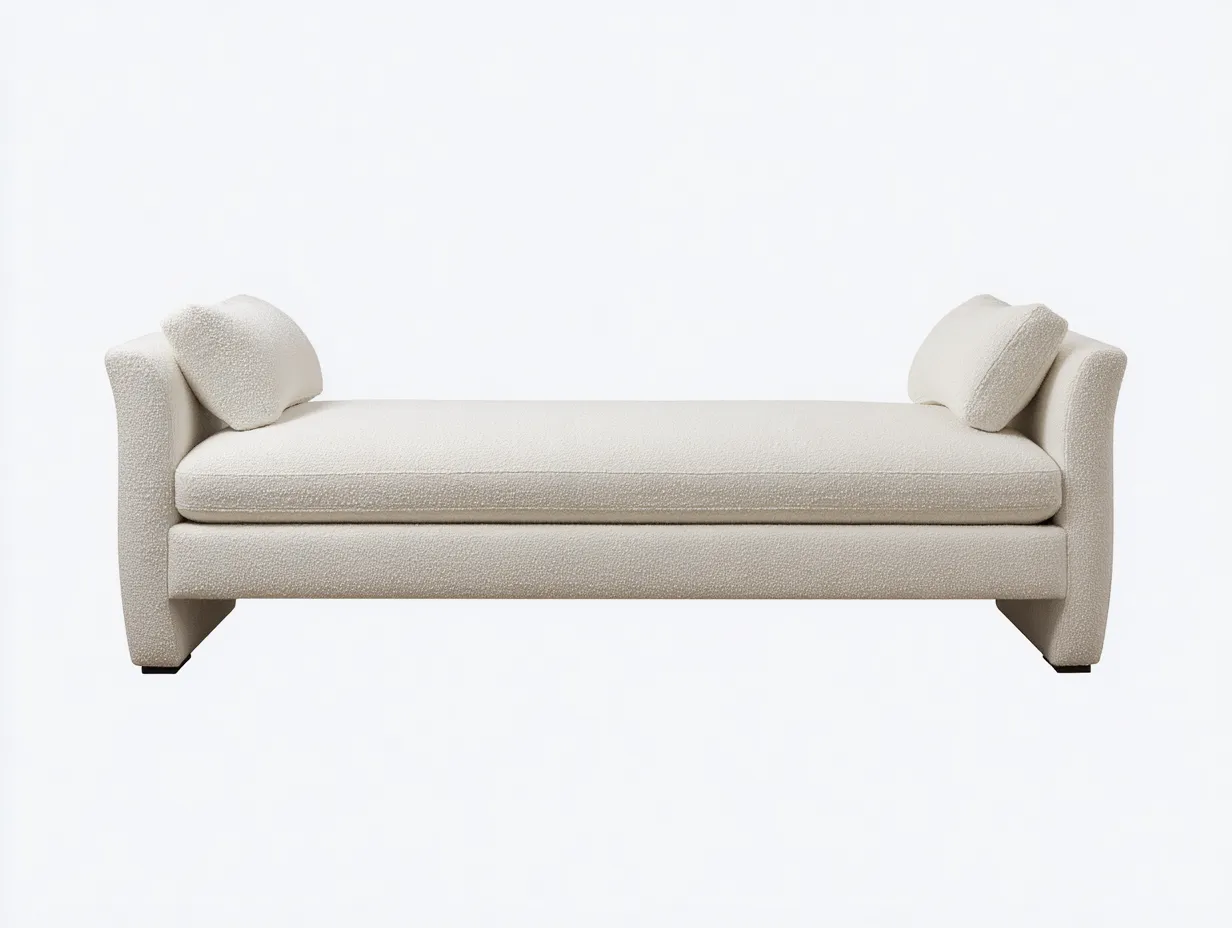 Sitzbank aus Bouclé 205x73x68 cm - Creme - gepolsterte Endteile für Schlafzimmer