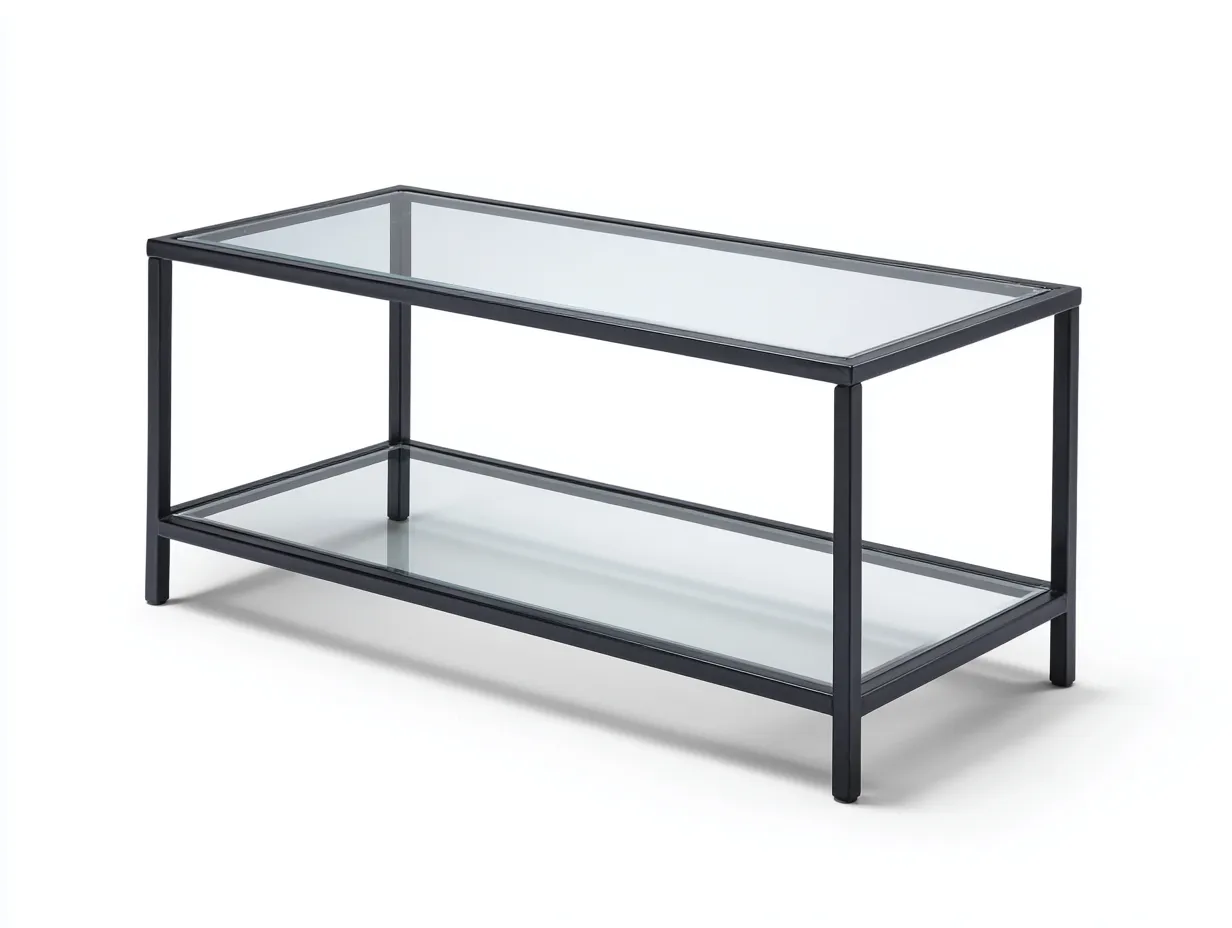 Couchtisch Glas 108x50x43 cm - schwarz und klar - schlanker Metallrahmen