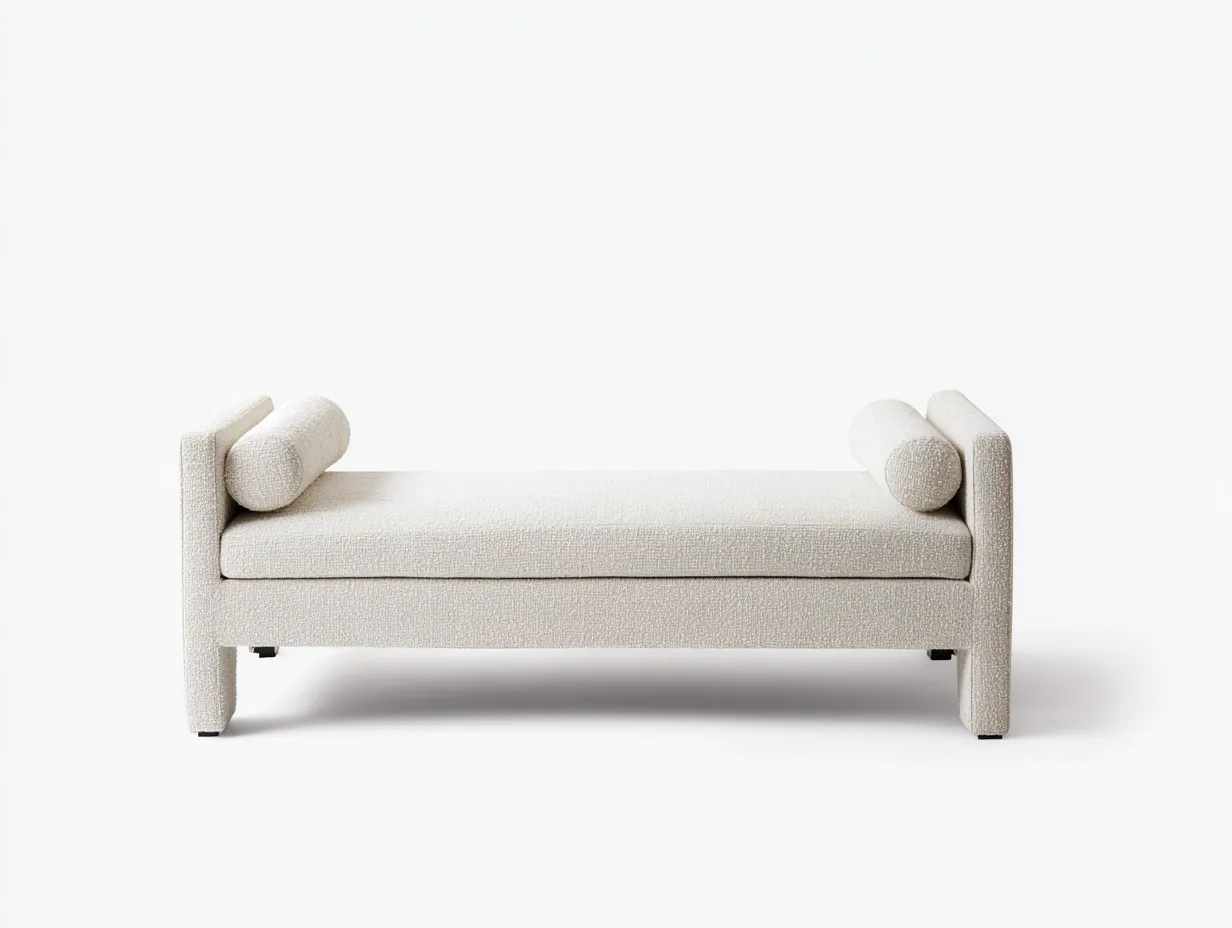 Sitzbank aus Bouclé 210x70x62 cm - Elfenbein - niedrige Form für Schlafzimmer