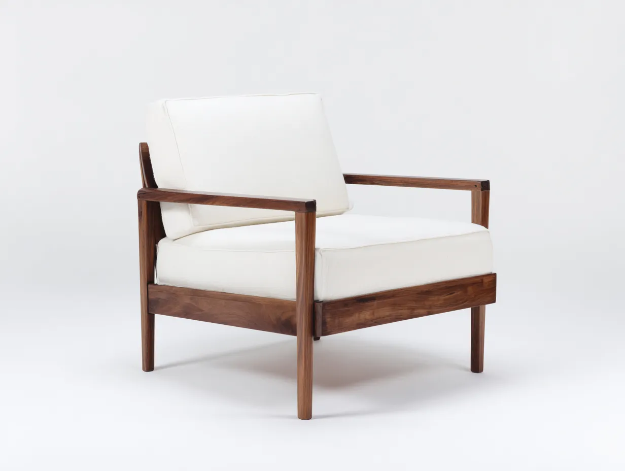 Loungesessel Holzgestell 78x84x80 cm - cremeweiß und walnussbraun - niedrige Rückenform für Wohnzimmer