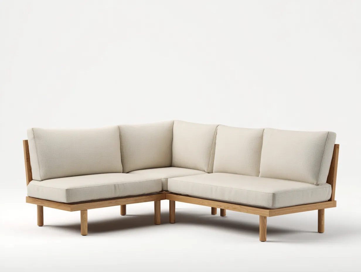 Ecksofa aus Holz 320x240x82 cm - Sand und Naturholz - für Gartenlounge