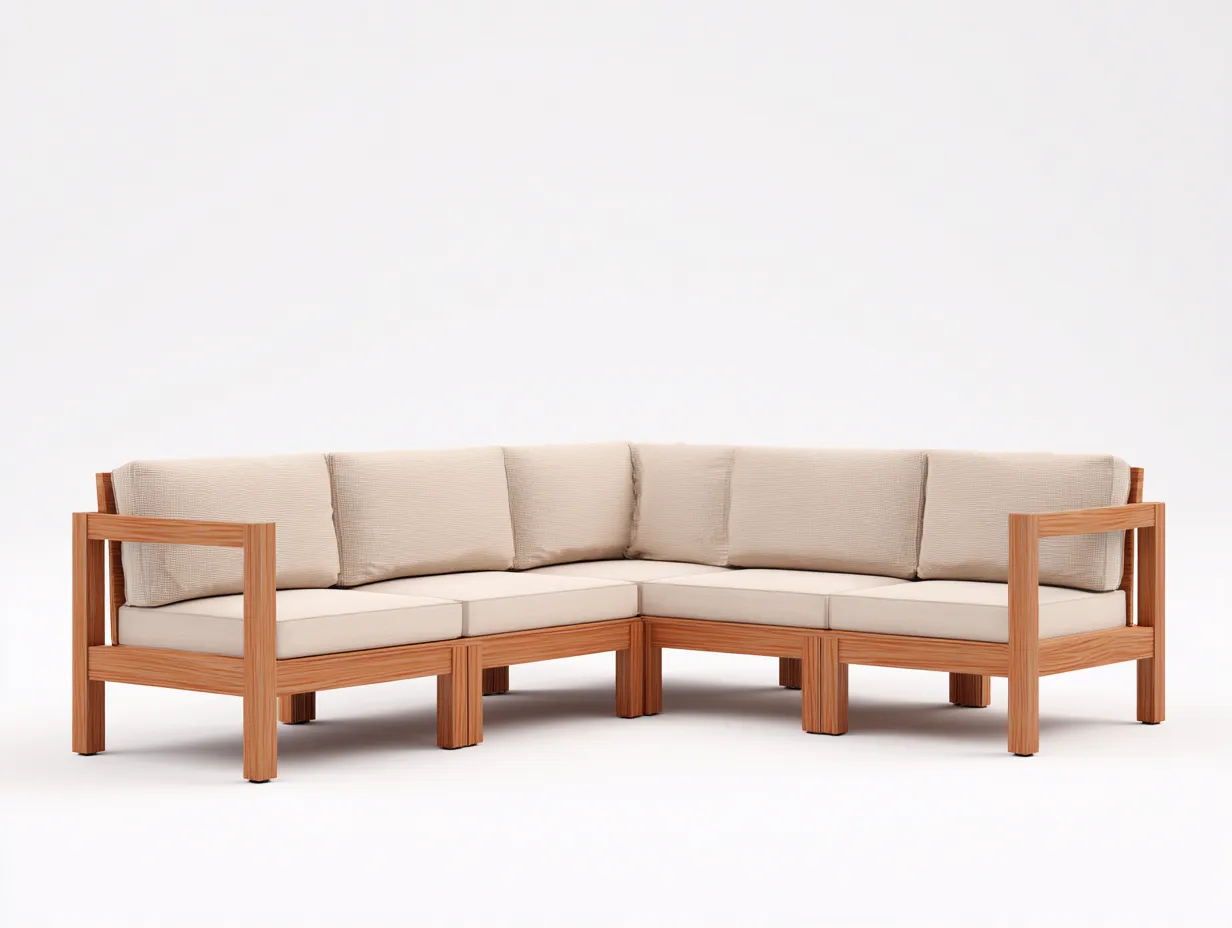 Ecksofa aus hellem Holz 315x230x79 cm - Sand und Naturholz - für Outdoor-Lounge