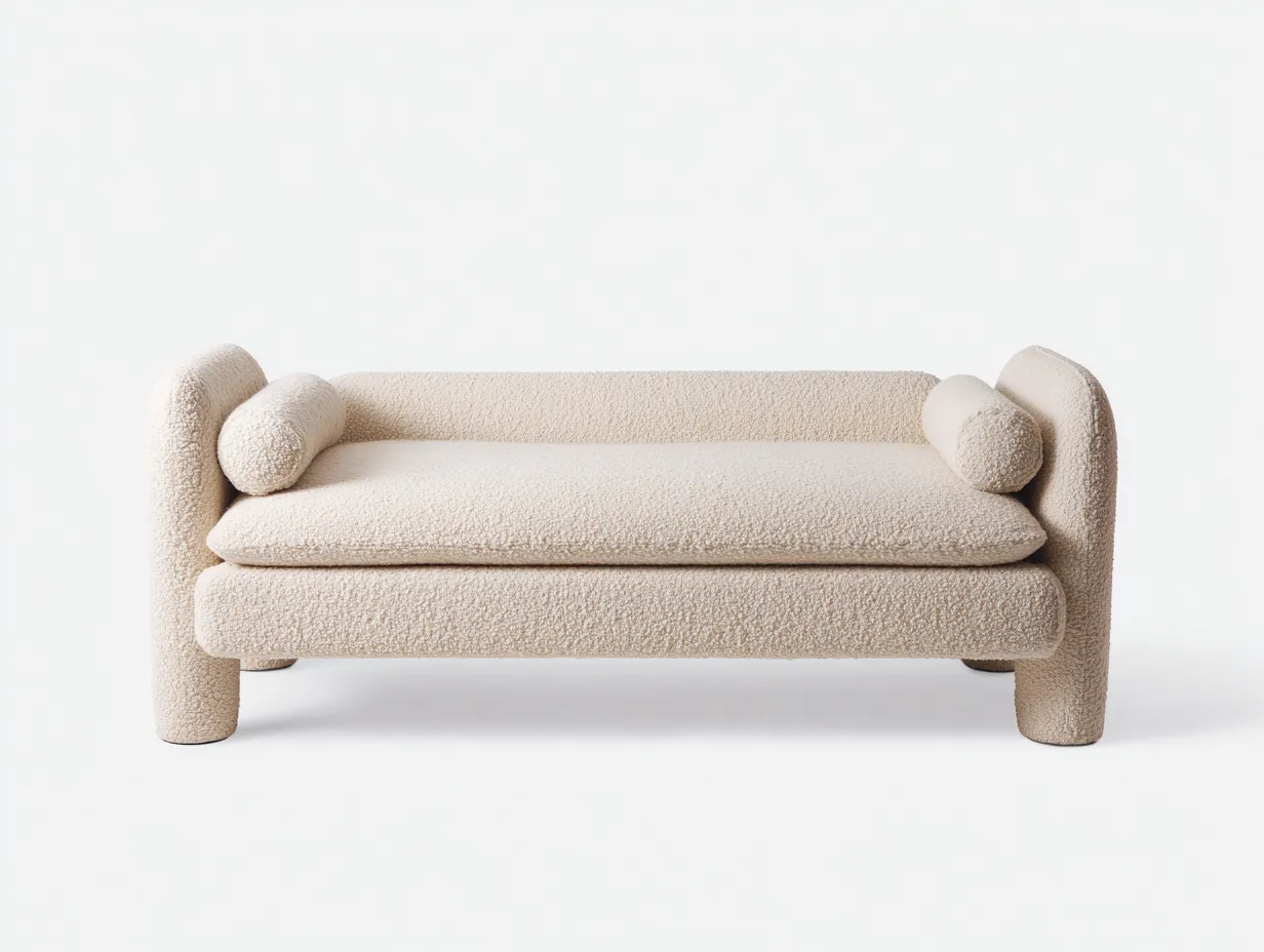 Sitzbank aus Bouclé 200x72x66 cm - Cremeweiß - weich gepolstert für Schlafzimmer