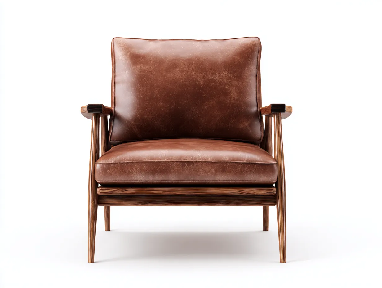 Loungesessel Lederoptik 76x83x85 cm - cognacbraun und nussbaum - Frontdesign für Wohnzimmer