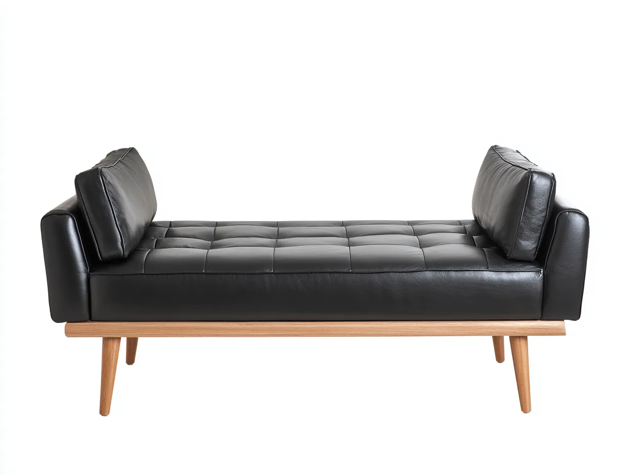Sitzbank aus Leder 215x78x64 cm - Schwarz und Naturholz - gepolstert für Schlafzimmer