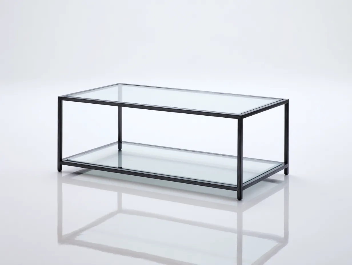 Couchtisch Glas Metall 112x51x42 cm - schwarz und transparent - niedriger Sofatisch