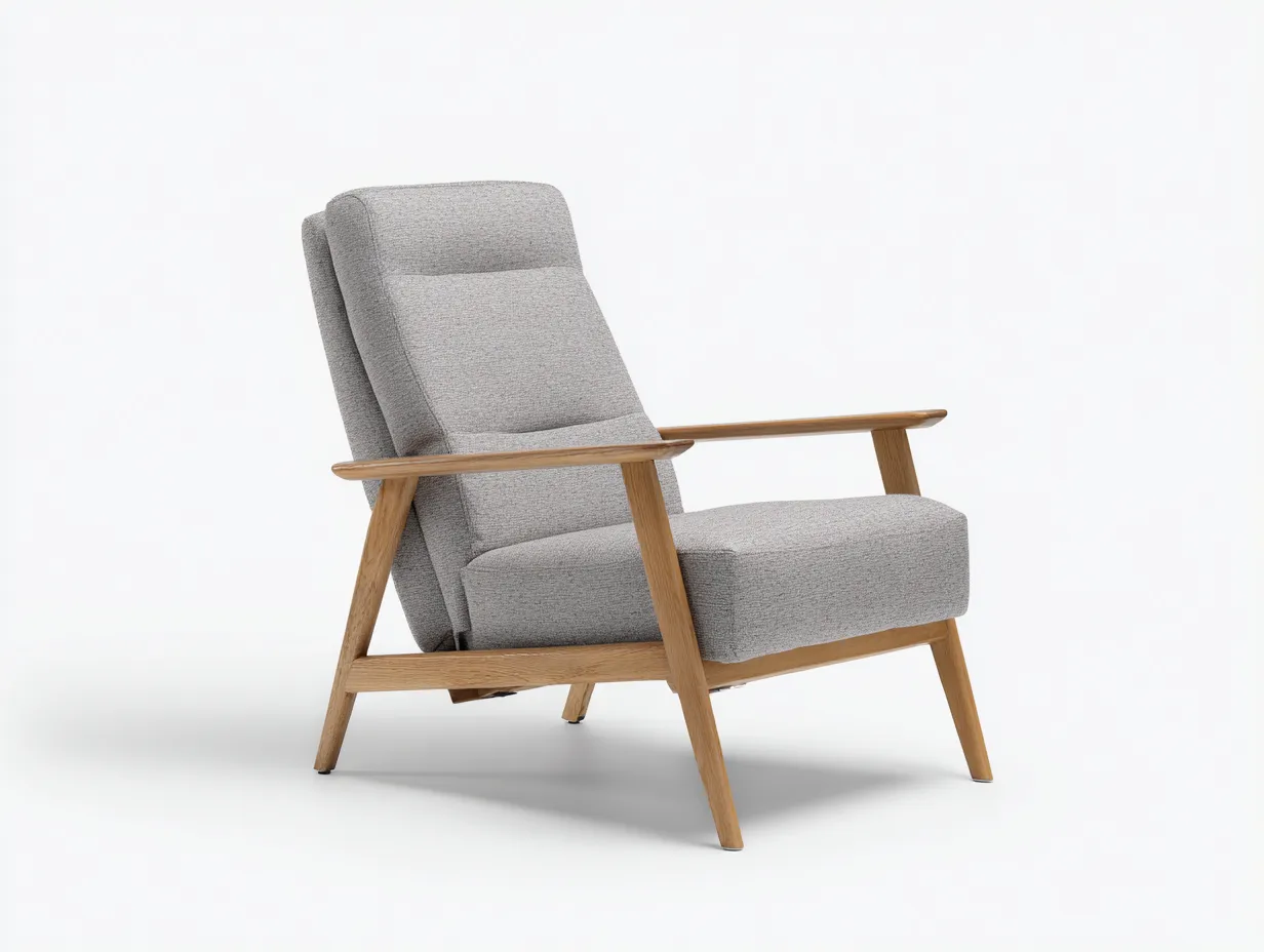 Loungesessel Holzrahmen 80x88x86 cm - hellgrau und eiche natur - geneigte Sitzform für Wohnzimmer