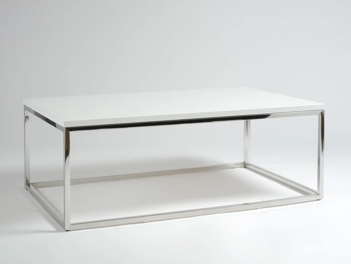 Couchtisch rechteckig 121x61x41 cm - weiß und chrom - minimalistischer Stil für Wohnzimmer