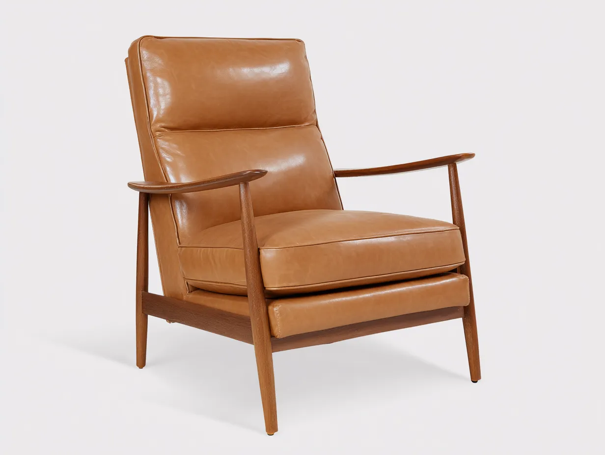 Loungesessel Lederbezug 75x81x90 cm - Taupebraun und Eichefarben - für Wohnzimmer im ruhigen Retro-Look