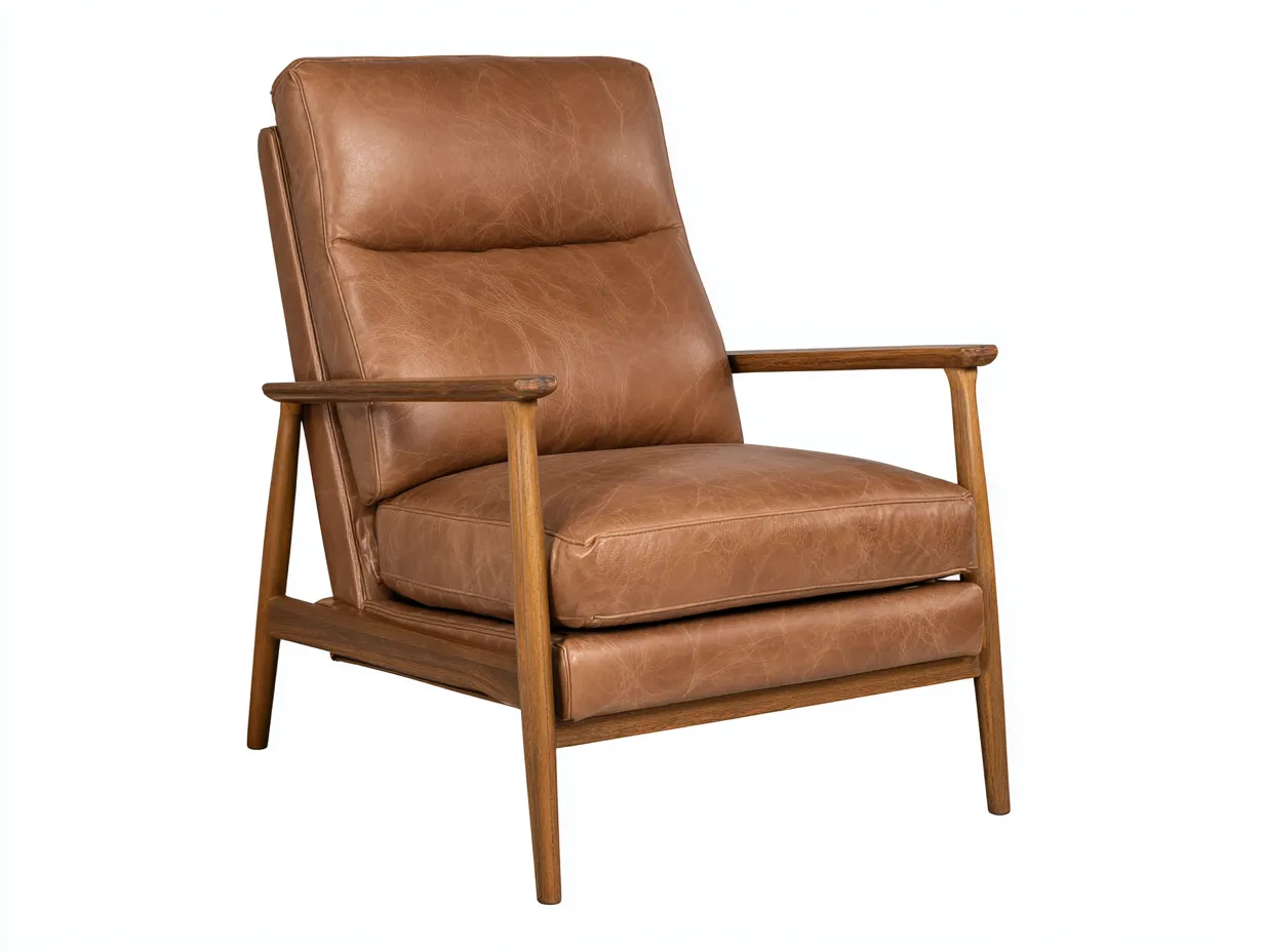 Loungesessel Lederbezug 76x82x94 cm - Honigbraun und Eichefarben - für Wohnzimmer mit klarer Holzrahmung