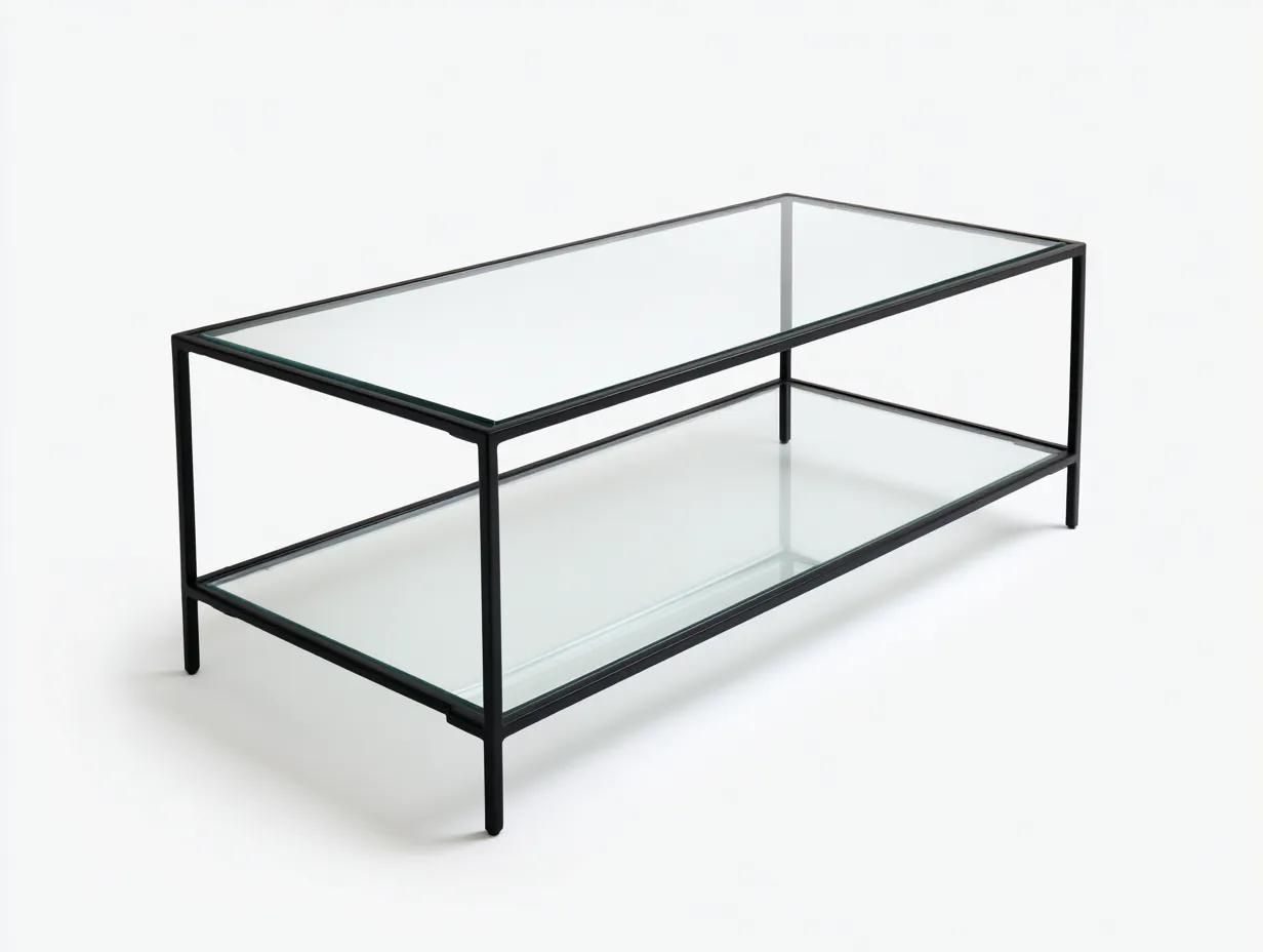 Couchtisch Glas Metall 116x52x44 cm - schwarz und transparent - zweistöckig für Wohnzimmer