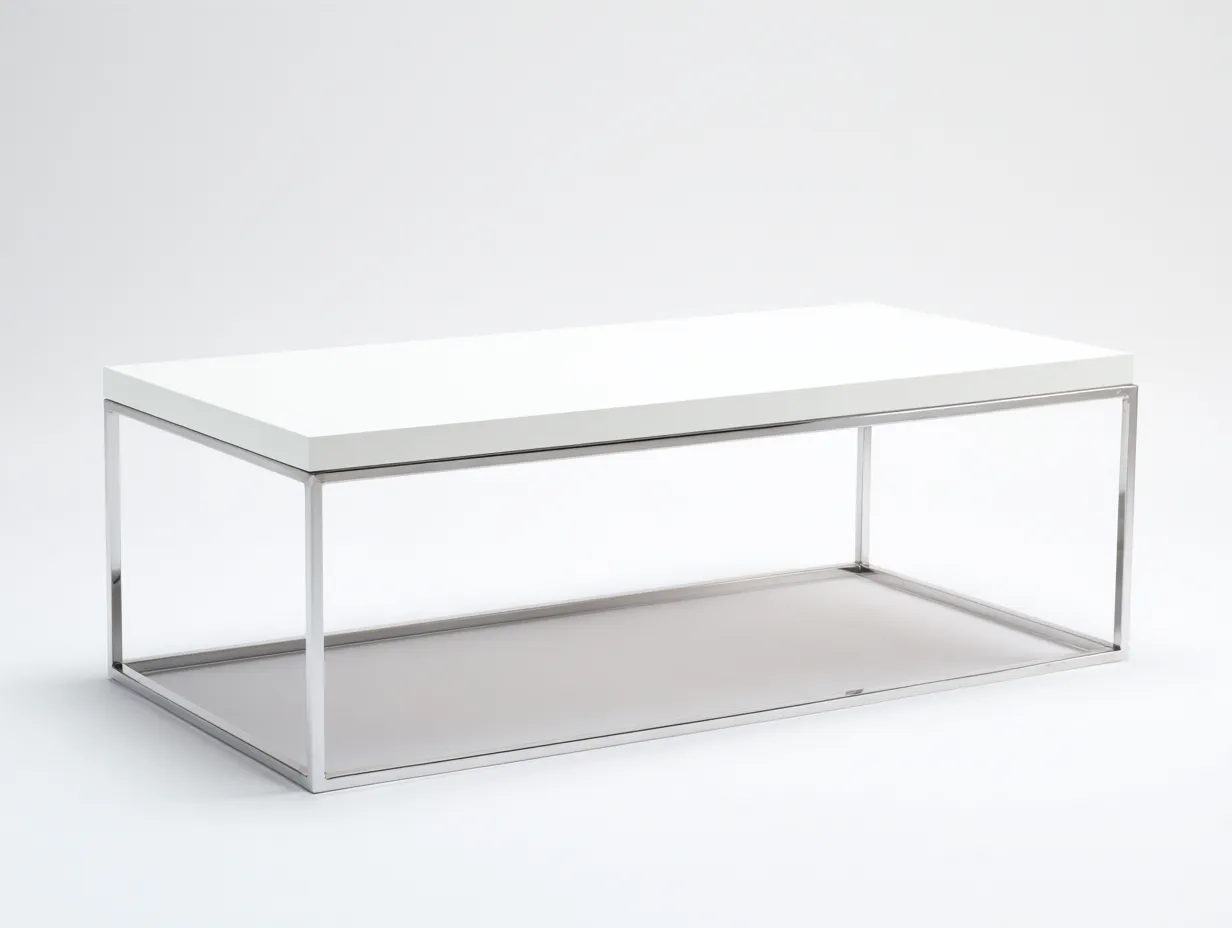 Couchtisch rechteckig 116x60x40 cm - weiß und chrom - mit unterer Glasfläche für Wohnzimmer