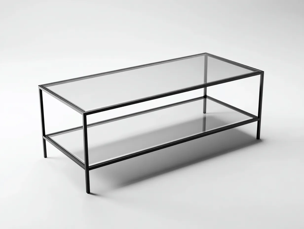 Couchtisch Glas 110x50x45 cm - schwarz und klar - rechteckig mit Ablage