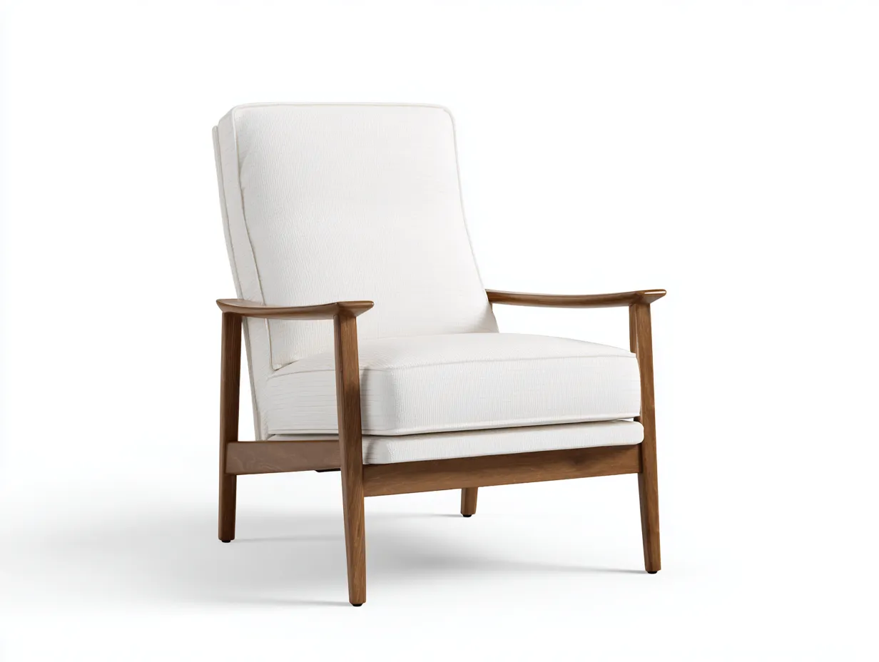Loungesessel Holzarmlehnen 76x85x90 cm - wollweiß und honigbraun - bequeme Polsterung für Wohnzimmer