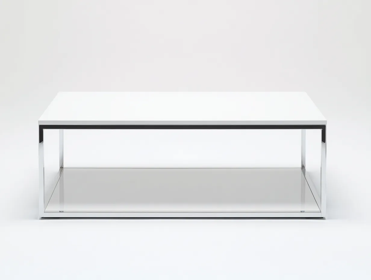 Couchtisch rechteckig 128x64x42 cm - weiß und silber - eleganter Rahmen für Wohnzimmer